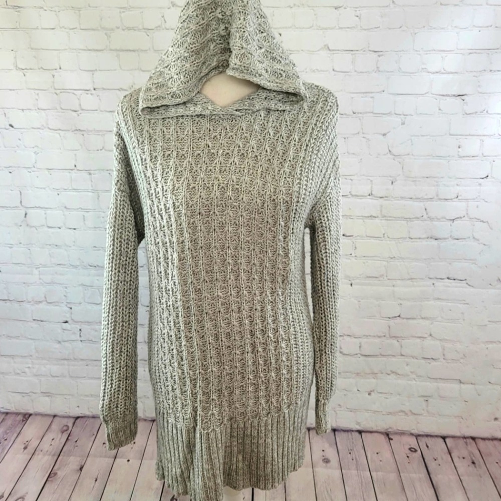 Aeropostale Hooded Knit Grey Sweater Size M Long Sleeve